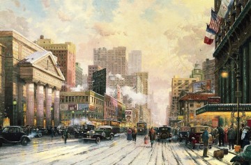 Nieve de Nueva York en la Séptima Avenida 1932 TK paisaje urbano Pinturas al óleo